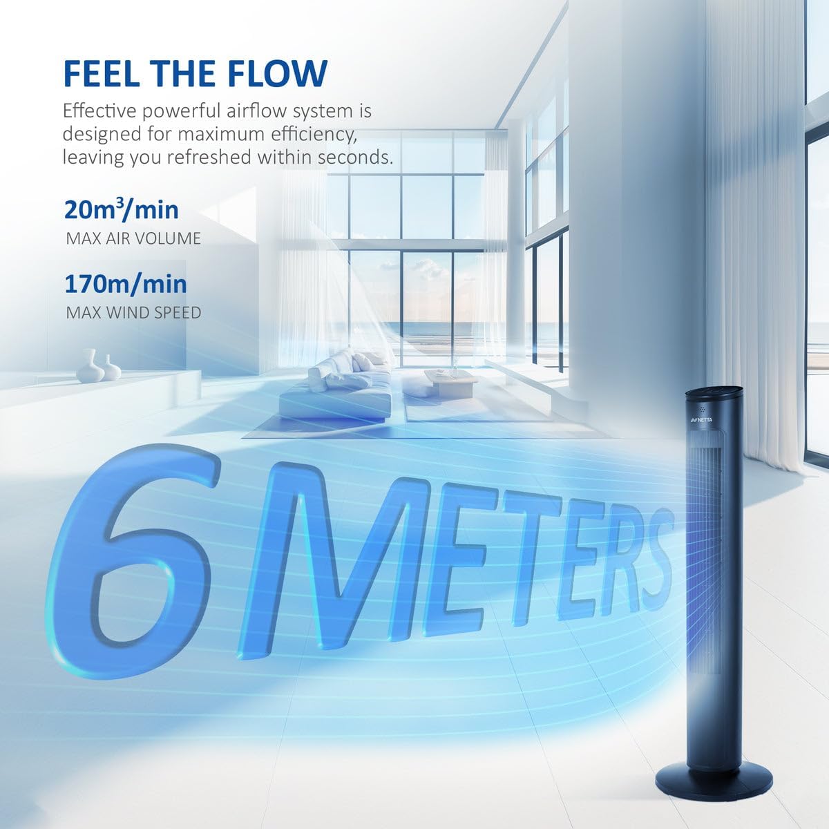 NETTA 42" Bladeless Tower Fan with Remote & LED Display-TR1
