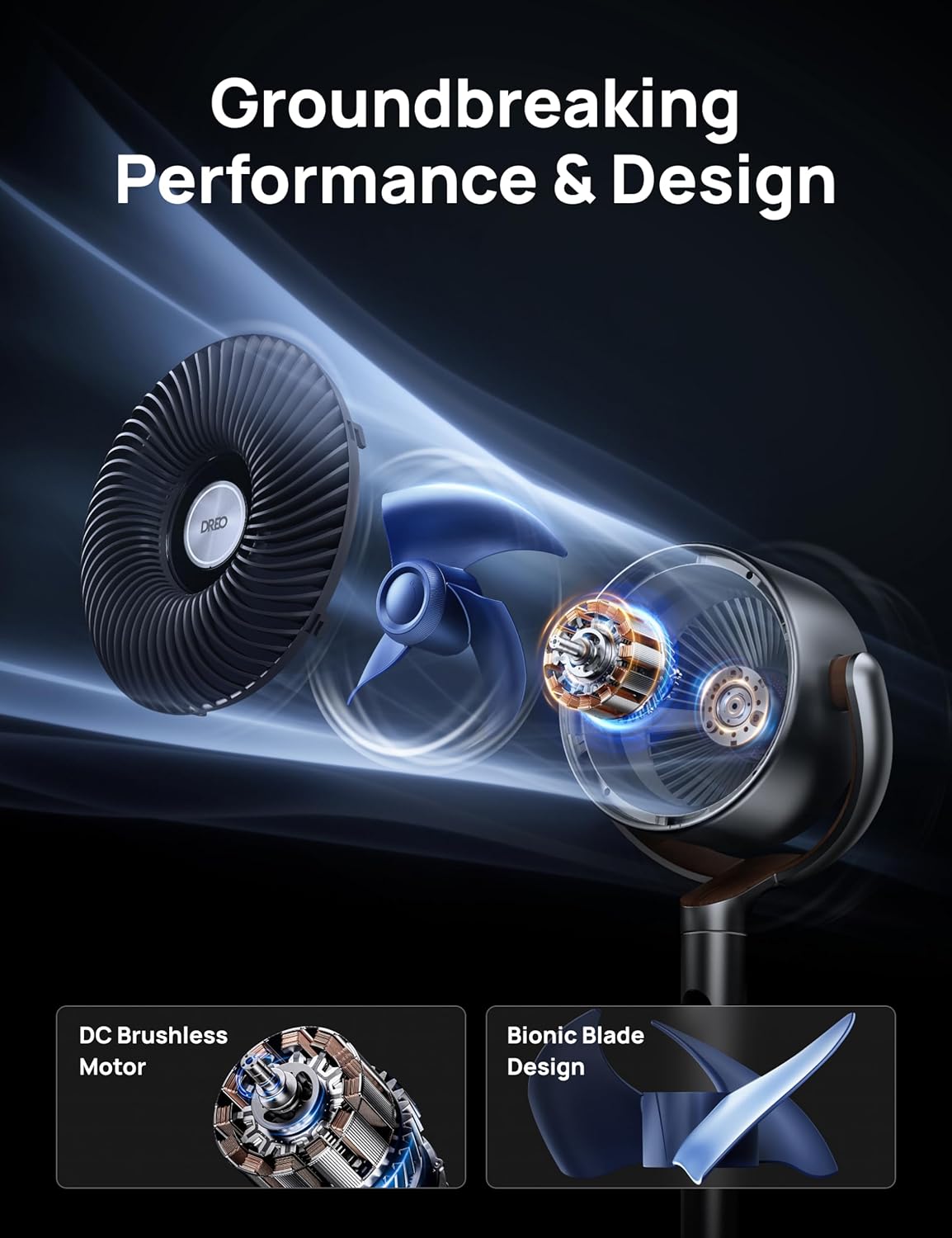 DREO 20 dB Standing Fan for Bedroom, 120°+120° Omni-directional Cooling Fans, 90 ft Circulator With Remote, DC Motor Pedestal Fans, 35-40" Adjustable Height Floor Fan, 8 Speeds, 3 Modes, 8H Time