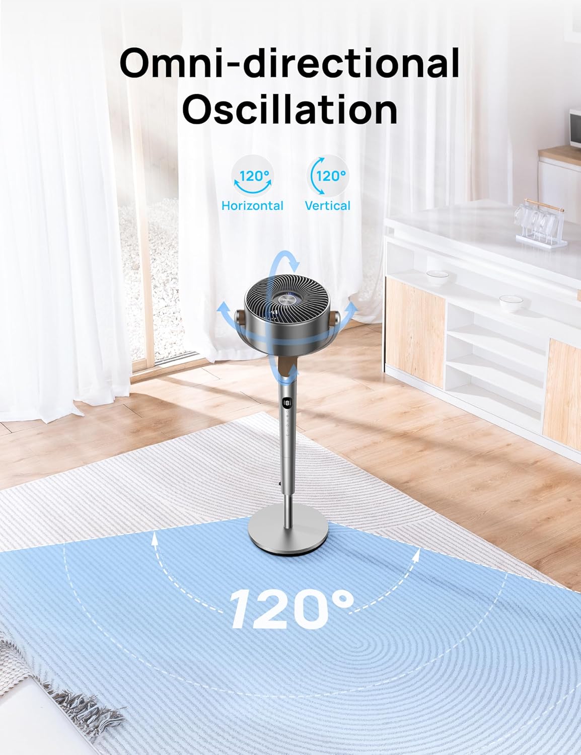 DREO 20 dB Standing Fan for Bedroom, 120°+120° Omni-directional Cooling Fans, 90 ft Circulator With Remote, DC Motor Pedestal Fans, 35-40" Adjustable Height Floor Fan, 8 Speeds, 3 Modes, 8H Time
