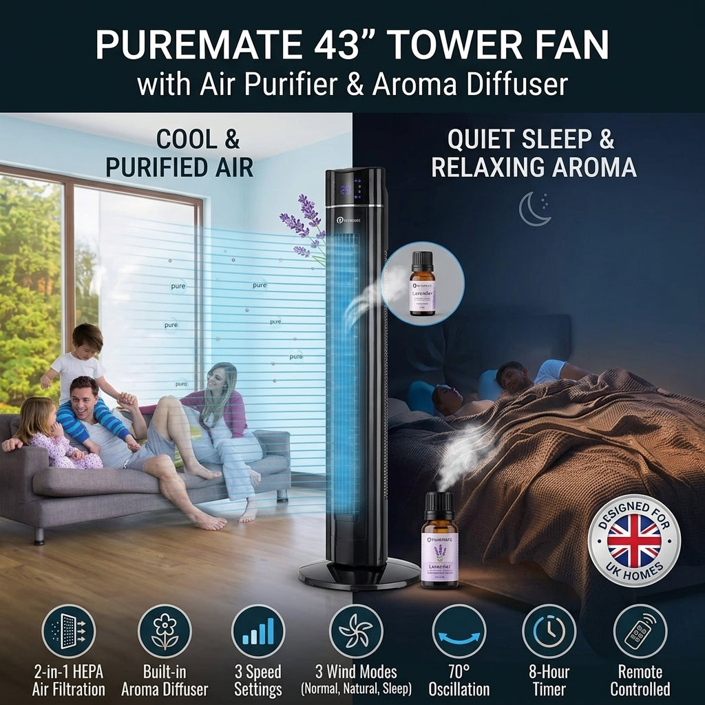 PureMate 43" Tower Fan with Air Purifier & Aroma Diffuser-TR3