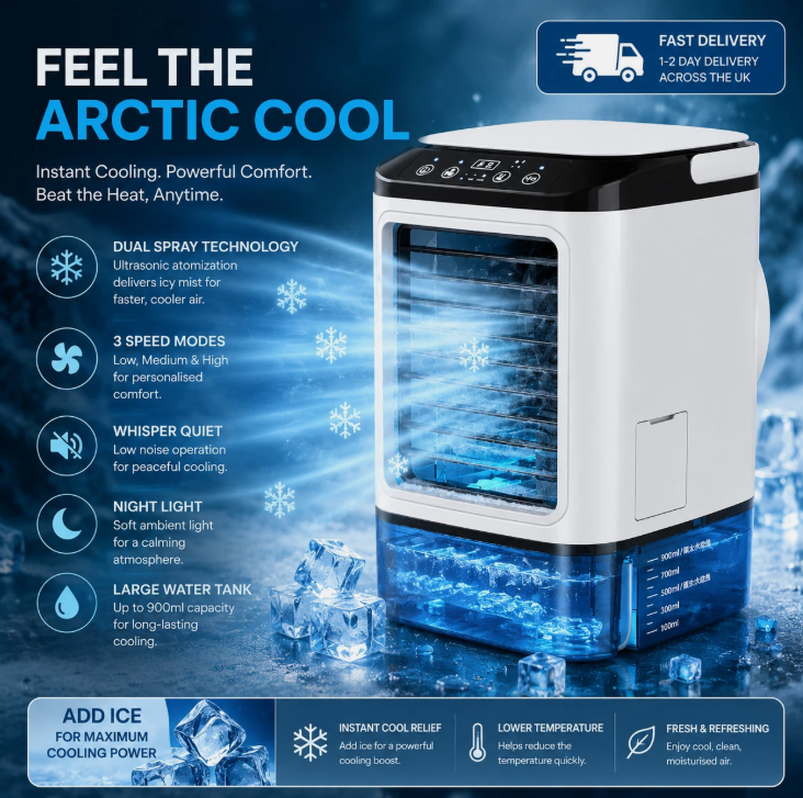 Portable Mini Air Conditioner Humidifier USB Cooler Fan-Home Desktop Cooling UK