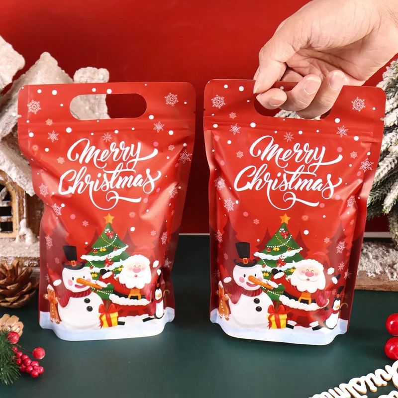 10pcs Christmas Candy Bags Santa Snowman Stand Up Bags Christmas Decorations For Home 2025 Navidad Natal Noel Xmas Gifts New Year 2026
