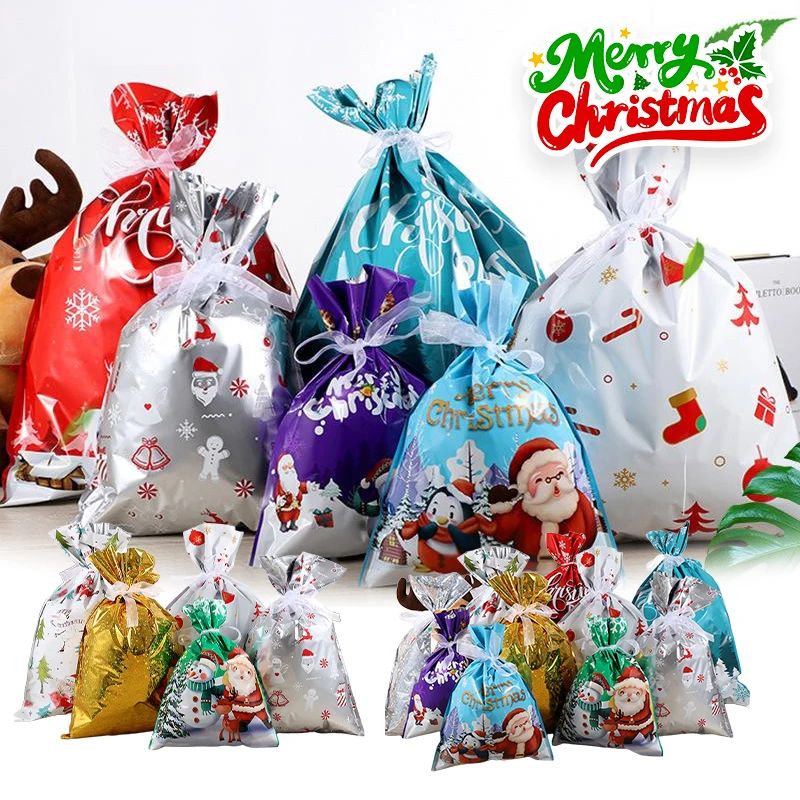 Drawstring Christmas Gift Bags Santa Tree Decoration Candy Packaging Childrens DIY Doodle Tote Nonwoven Painting