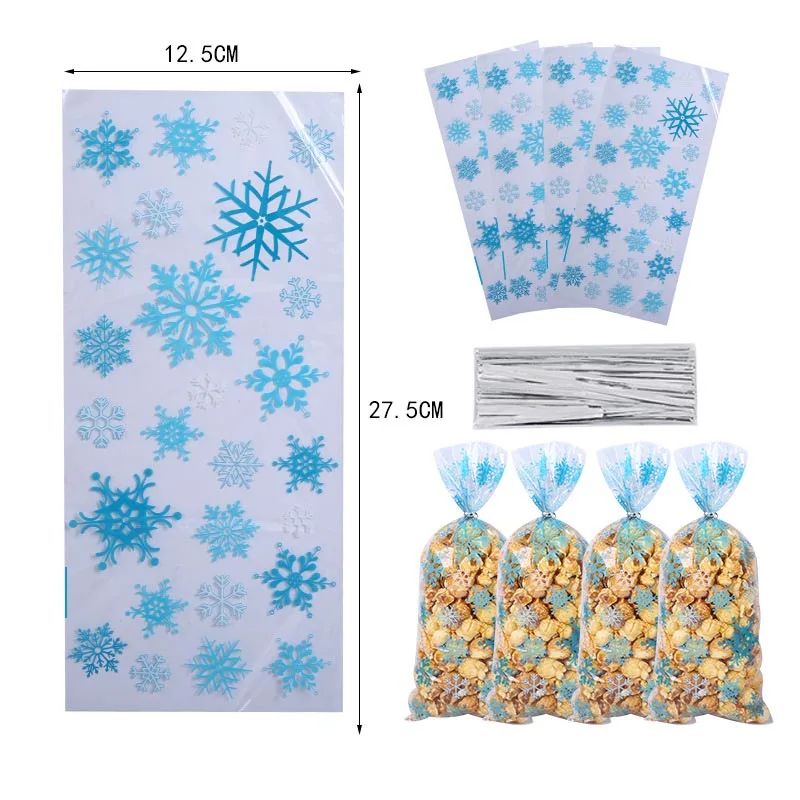 10pcs Christmas Cellophane Bags Snowflake Treat Bag Winter Goodie Bag Blue Plastic Snowflake Bag with Twist Ties