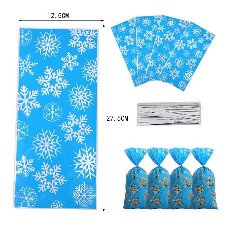 10pcs Christmas Cellophane Bags Snowflake Treat Bag Winter Goodie Bag Blue Plastic Snowflake Bag with Twist Ties