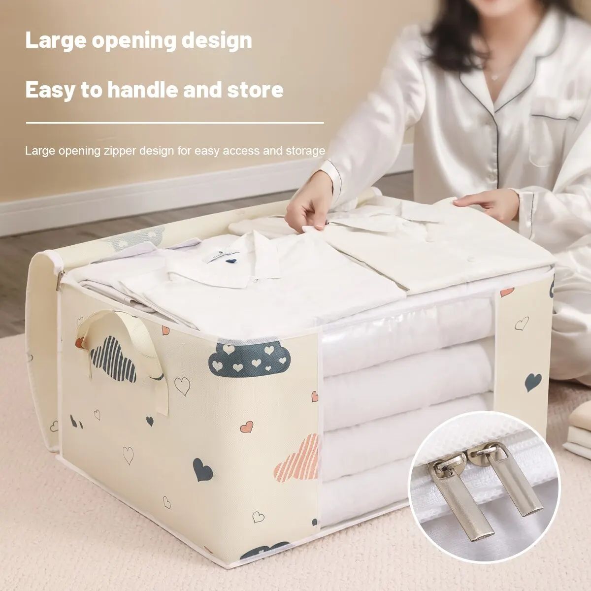 Large Capacity Clothes Storage Bag Organizer with Sturdy Zipper and Handles