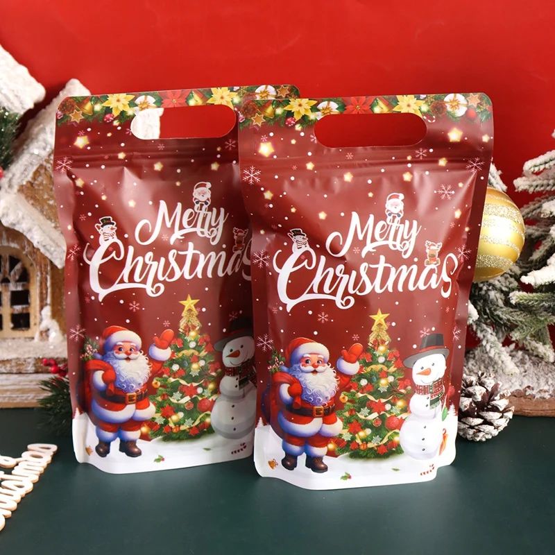 10pcs Christmas Candy Bags Santa Snowman Stand Up Bags Christmas Decorations For Home 2025 Navidad Natal Noel Xmas Gifts New Year 2026