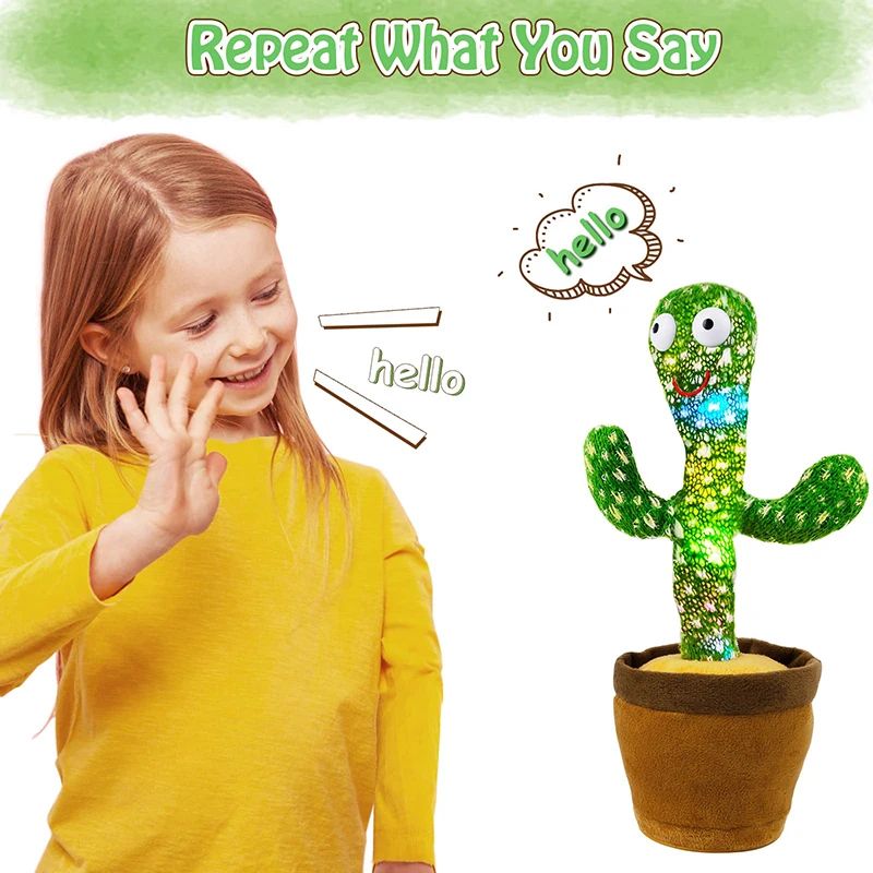 Kids Dancing Talking Cactus Toy, Interactive Singing Plush, Talking Sunny Cactus Electronic Toy, Fun Musical Home Decoration & Xmas Gift for Children