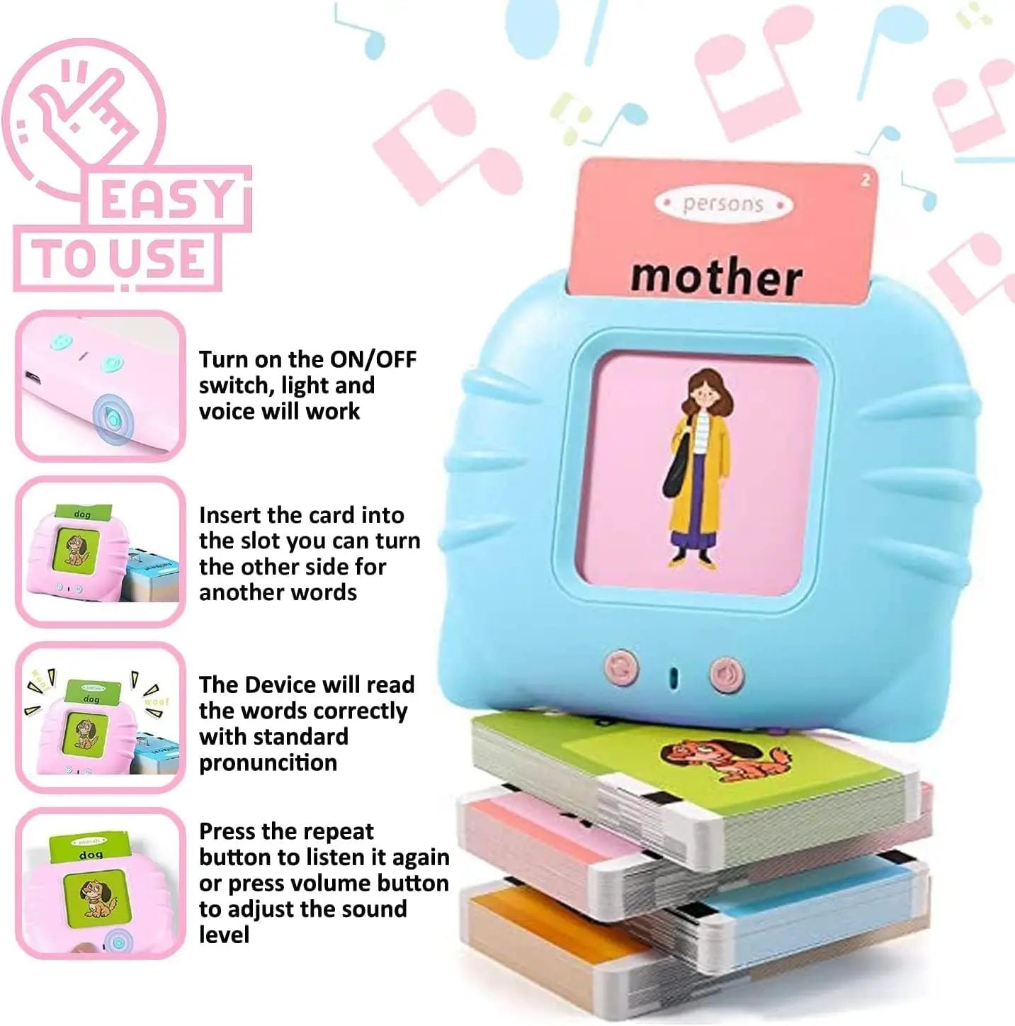 Early Education Talking Flash Card Learning Toy, Electronic Preschool English Audio Book Machine Gift for Kids