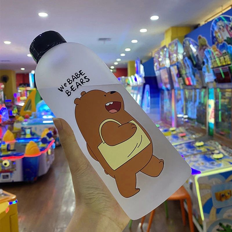 Cute Panda Bear 1000ml Water Bottle with Straw Frosted Leak-Proof Shaker