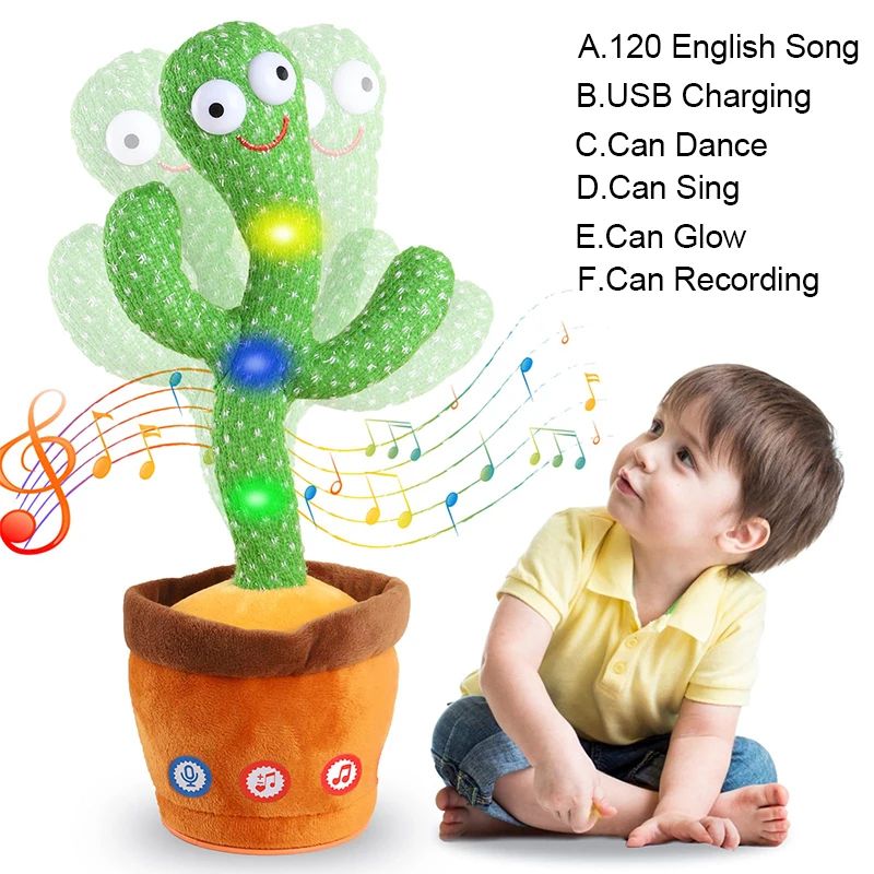 Kids Dancing Talking Cactus Toy, Interactive Singing Plush, Talking Sunny Cactus Electronic Toy, Fun Musical Home Decoration & Xmas Gift for Children