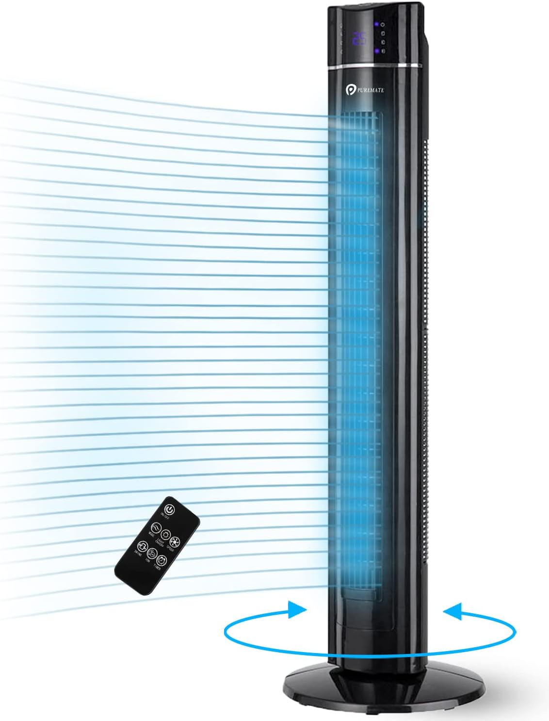 PureMate 43-inch Tower Fan with Air Purifier & Aroma Function, 3 Speed Settings, Large LED Display, 8-Hour Timer, Oscillating Portable Electric Floor Bladeless Fan for Bedroom, Home & Office