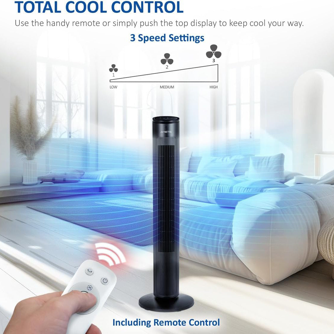 NETTA 42" Bladeless Tower Fan with Remote & LED Display-TR1