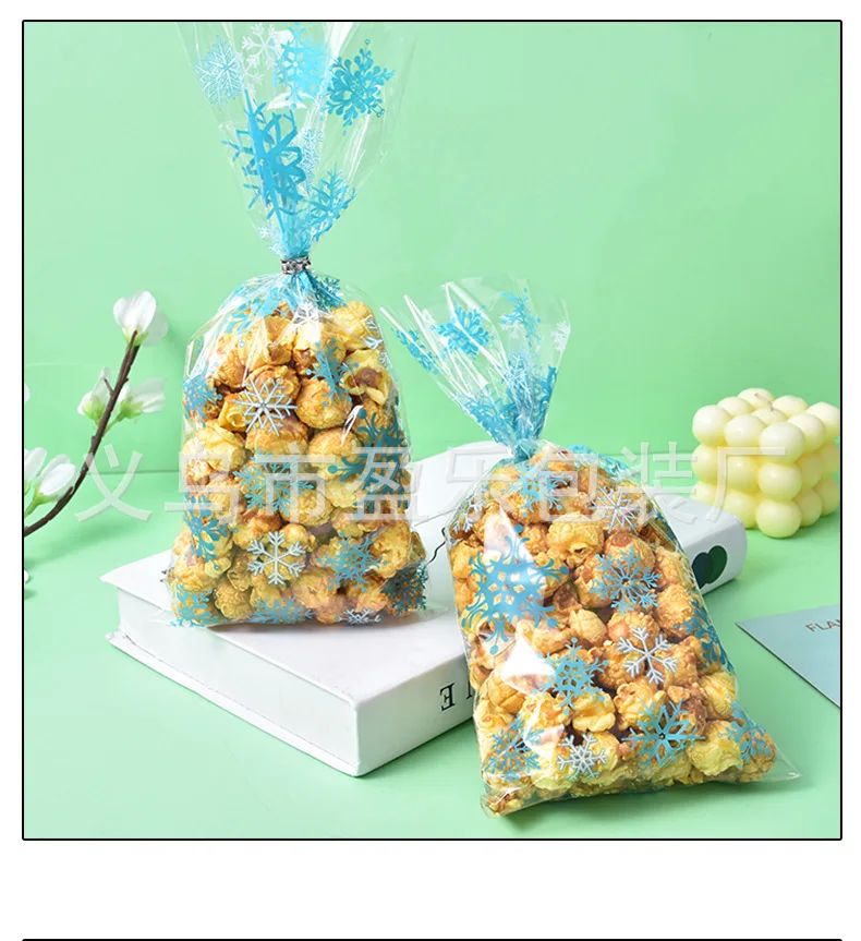 10pcs Christmas Cellophane Bags Snowflake Treat Bag Winter Goodie Bag Blue Plastic Snowflake Bag with Twist Ties