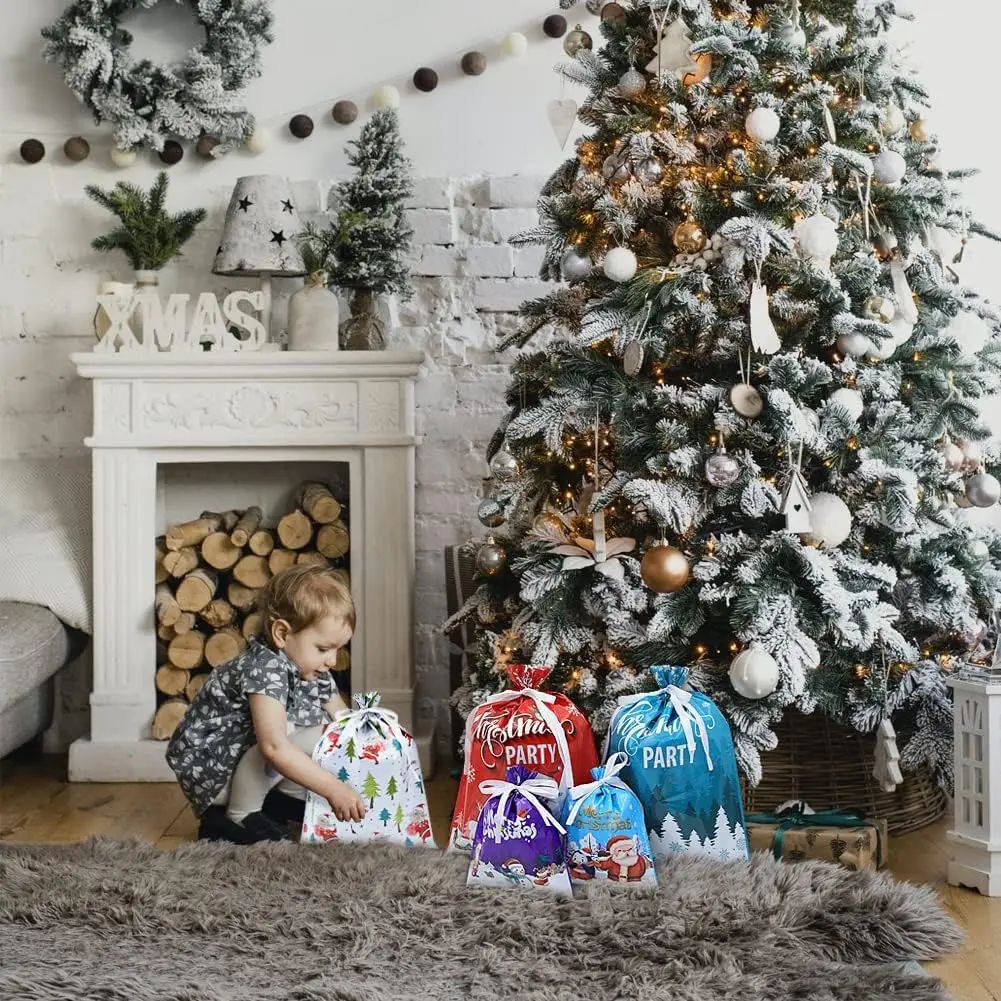 Drawstring Christmas Gift Bags Santa Tree Decoration Candy Packaging Childrens DIY Doodle Tote Nonwoven Painting