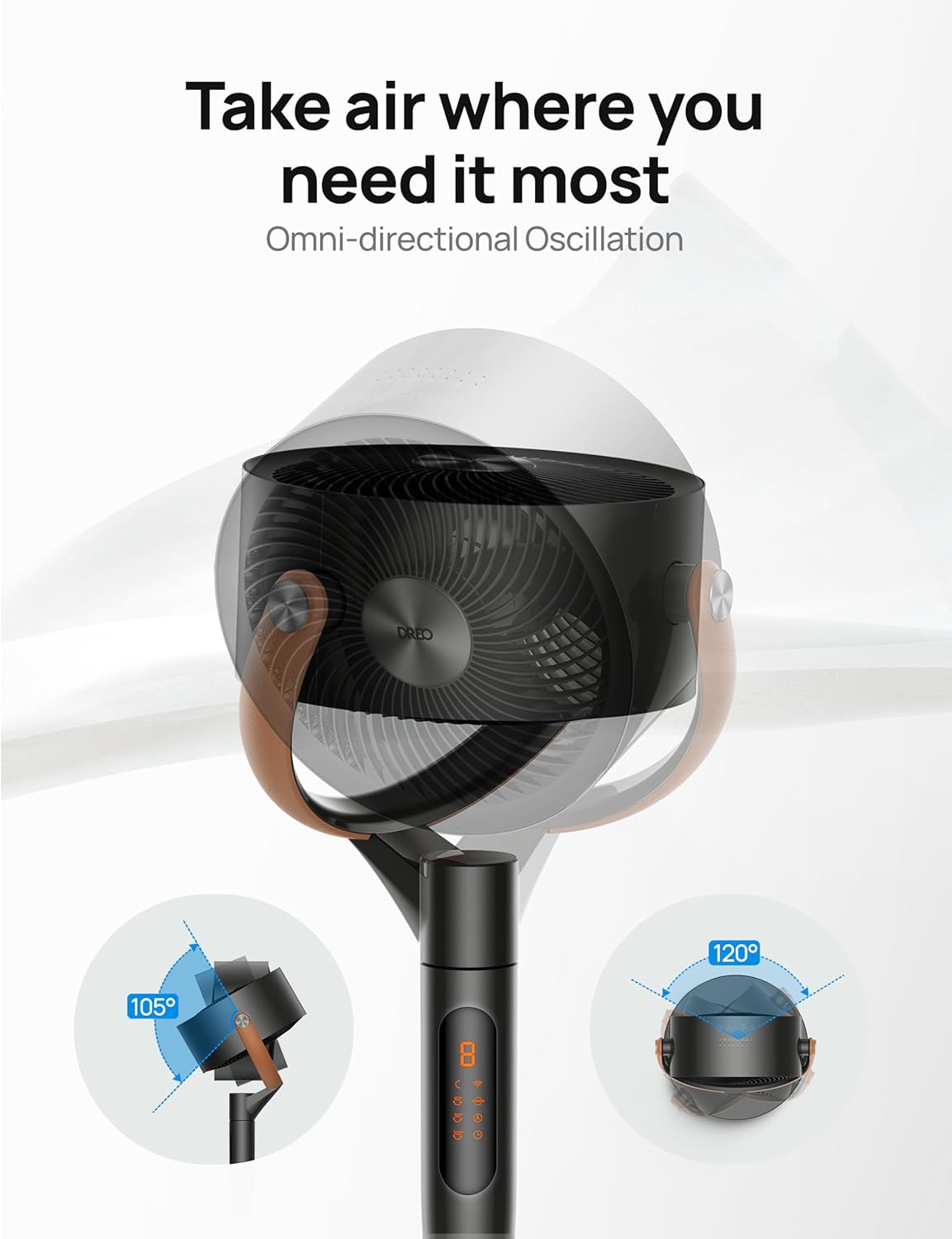 Dreo 43 Inch Smart Standing Fan for Bedroom, 100ft Strong Airflow Fan, DC Motor Silent Floor Fans, 120°+105° Oscillating Pedestal Fans with 12H Timer, 6 Modes, WiFi/Alexa/Remote Control