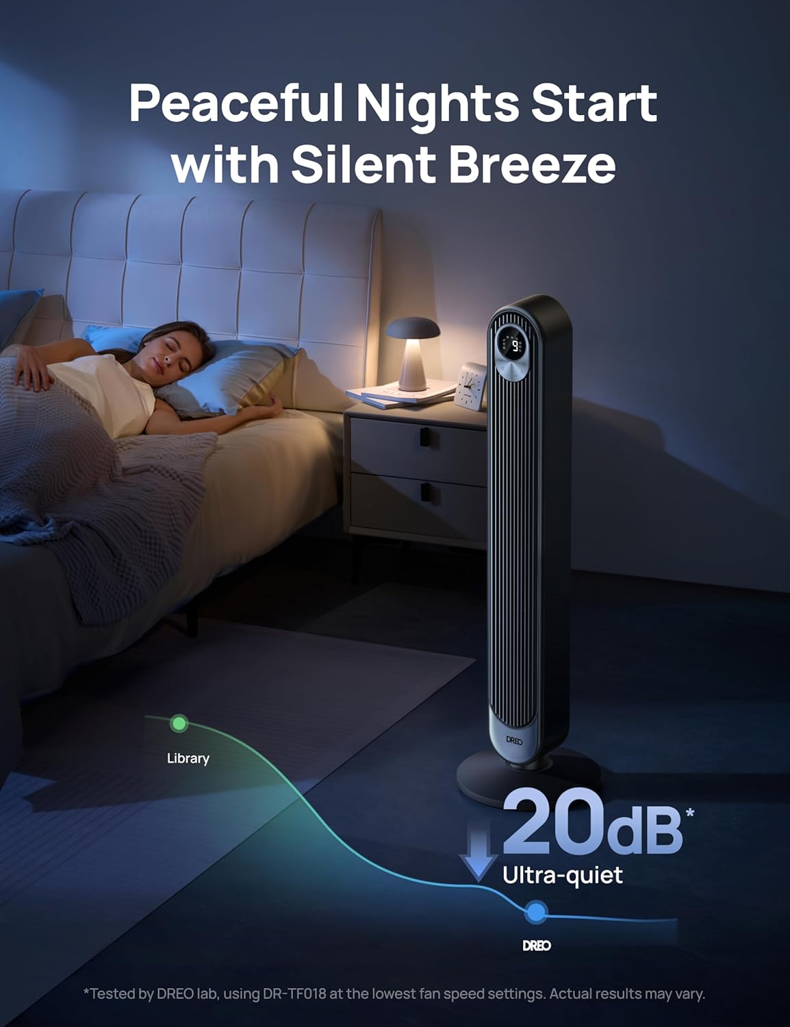 DREO 42 Inch Tower Fan, DC Motor Energy Saving Standing Fans for Bedroom, 8.5m/s High-Velocity Cooling Fans, 9 Speeds, Sleep/Auto/Natural/Normal Modes, 20dB Silent Fan, 90° Oscillating, 12H Timer
