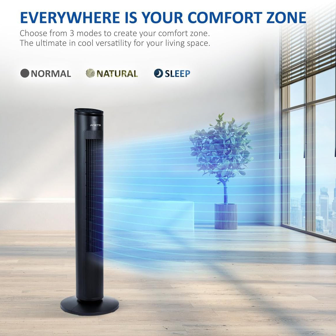 NETTA 42" Bladeless Tower Fan with Remote & LED Display-TR1