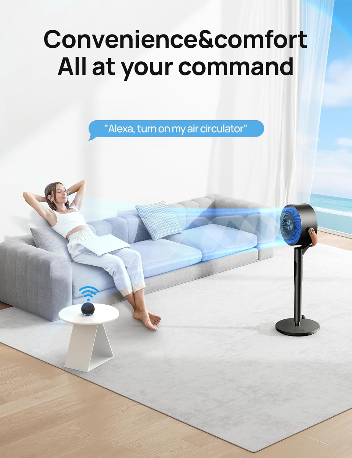 Dreo 43 Inch Smart Standing Fan for Bedroom, 100ft Strong Airflow Fan, DC Motor Silent Floor Fans, 120°+105° Oscillating Pedestal Fans with 12H Timer, 6 Modes, WiFi/Alexa/Remote Control