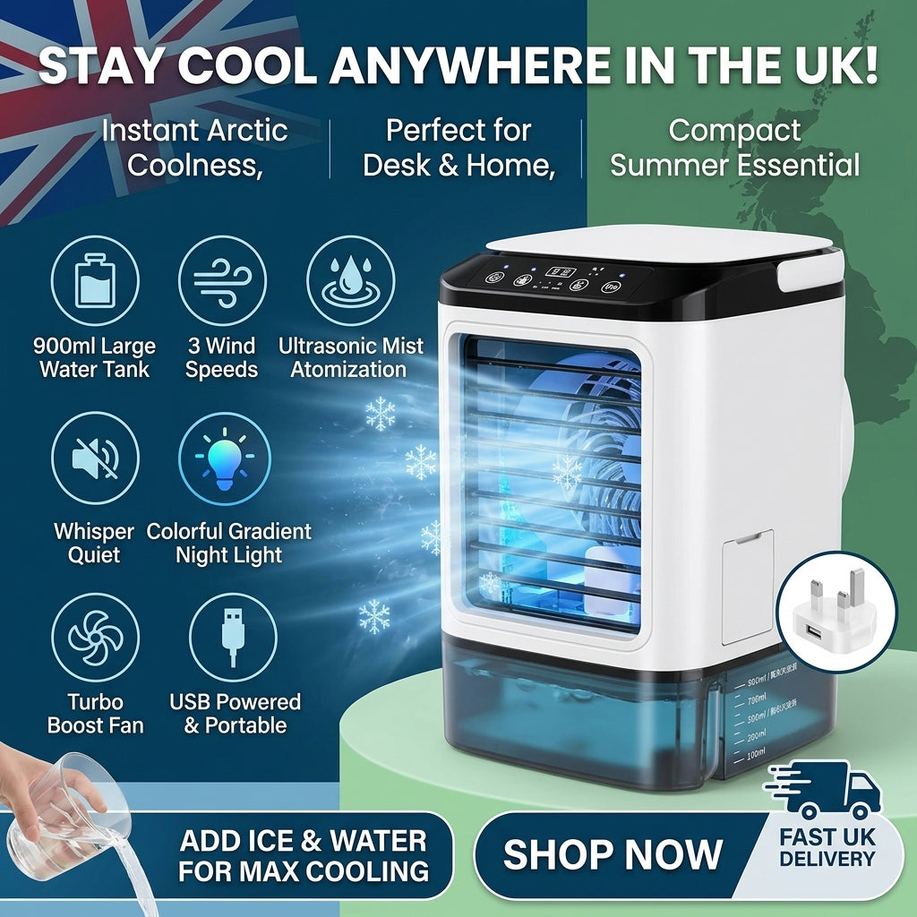 Portable Mini Air Conditioner Humidifier USB Cooler Fan-Home Desktop Cooling UK
