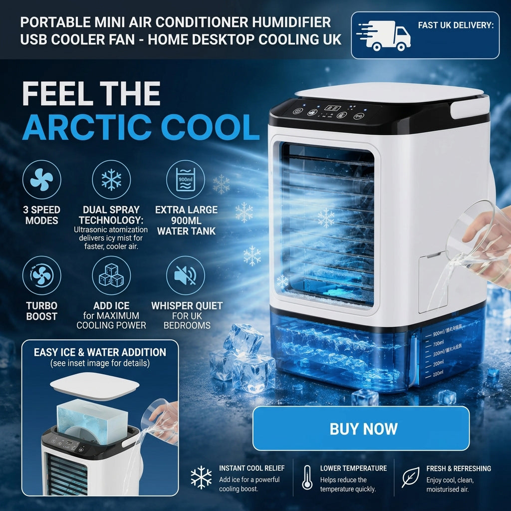 Portable Mini Air Conditioner Humidifier USB Cooler Fan-Home Desktop Cooling UK