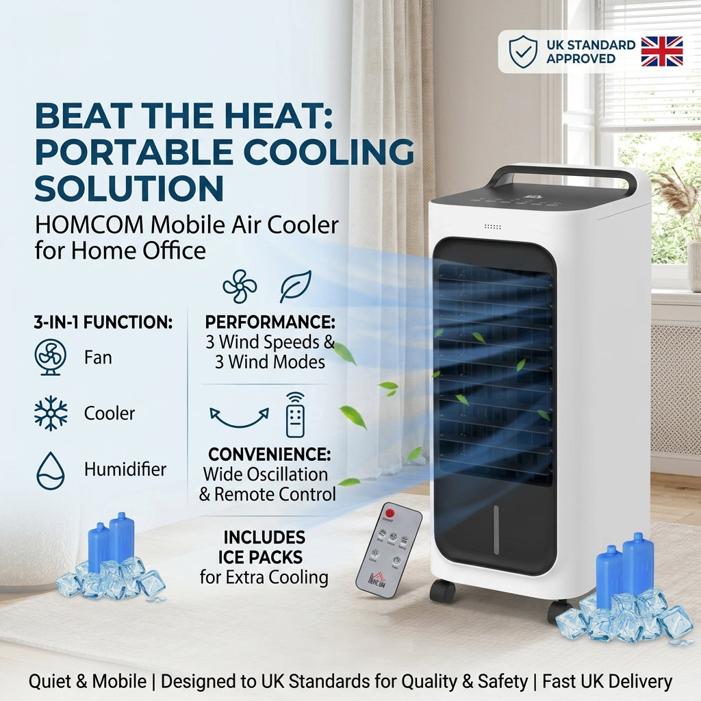 HOMCOM Mobile Air Cooler for Home Office, with Oscillation, Ice Packs
