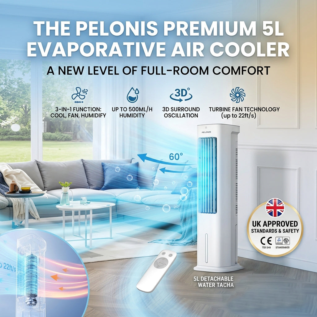 PELONIS 5L Evaporative Air Cooler with Remote, Fan & Humidifier-TR4