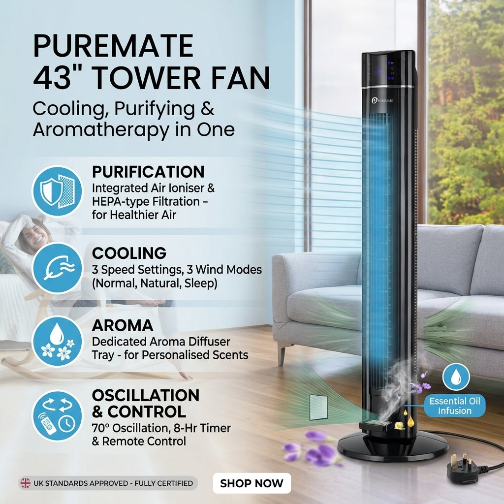 PureMate 43" Tower Fan with Air Purifier & Aroma Diffuser-TR3
