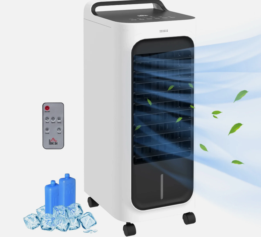 HOMCOM Mobile Air Cooler for Home Office, with Oscillation, Ice Packs